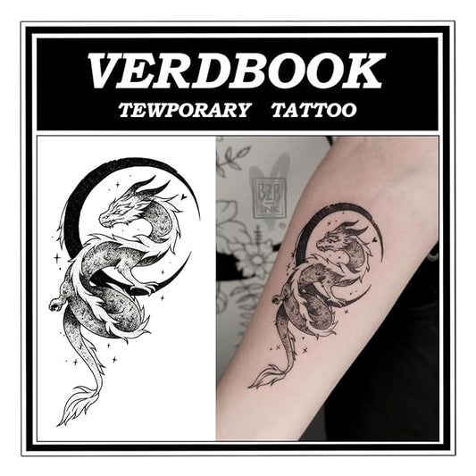 Waterproof Temporary Tattoos: 2-Sheet Tattoo Kit with Realistic Body Stickers, Semi-Permanent Tattoos for Adults Lasting 7-15 Days – Safe for Men & Women, Moonlit Dragon Pattern
