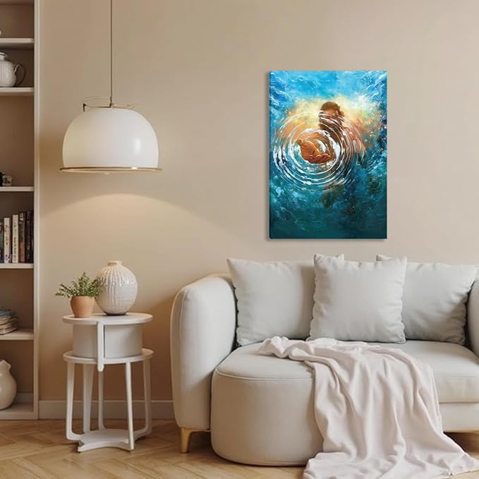 Framed Jesus Christ Canvas Wall Art The Hand of God Jesus Reaching Into Water Christian Painting Prints Biblical Wall Decor Religious Room Decor for Church Prayer Room Schools Hospitals 20"x30"