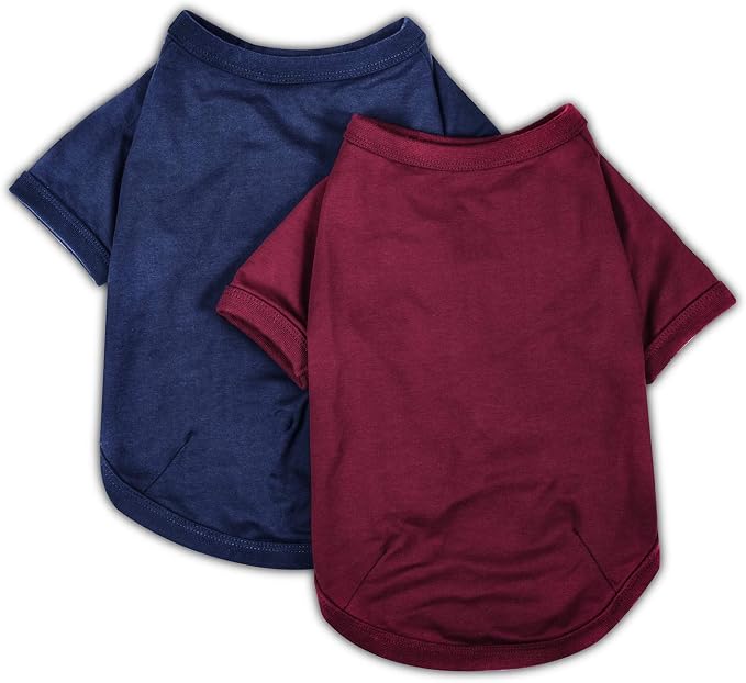 Koneseve Dog Shirts Soft Plain T-Shirt, Basic Solid Outfit - Blue & Red S | 2-Pack Casual Blank Tee Breathable Cotton & Stretchy for Small Dogs & Cats, Pull-on Design, All- Season Daily & Outdoor Wear