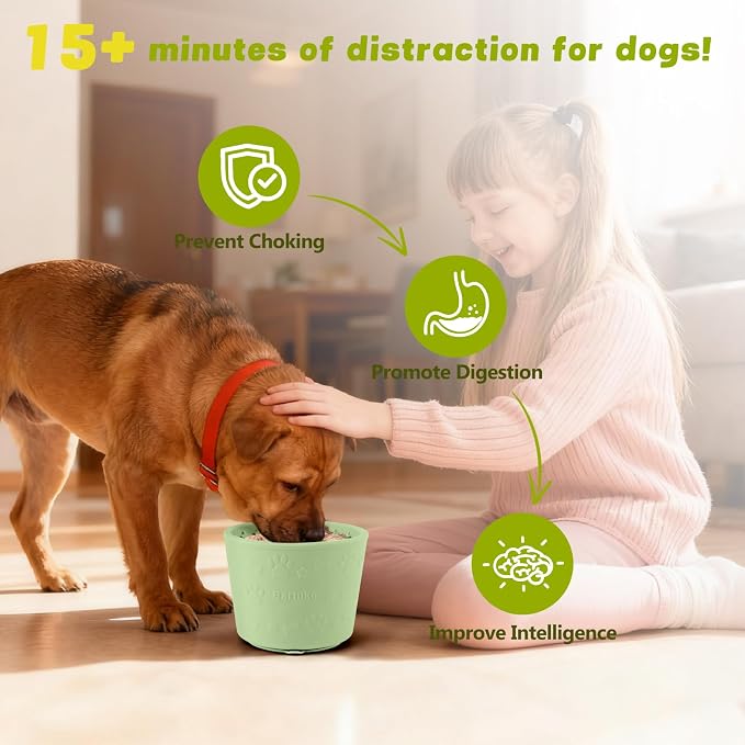 Dog Slow Feeder Lick Bowl, Silicone Dog Bowl with Strong Suction, Green