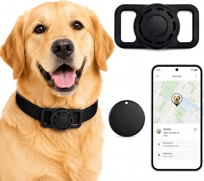 GPS Smart Collar for Dogs, Android Pet Tag. Waterproof, Google Find My Compatible, No Monthly Fee. Advanced Tracker ensures Safety for Small to Large Dogs. (Tracker for Dog)