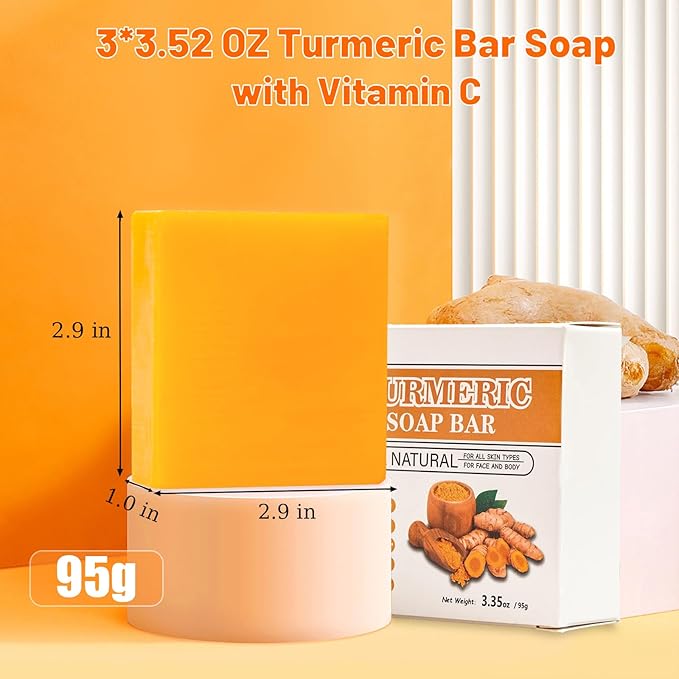 MR.A 3Packs Turmeric Soap Bar, Organic Tumeric Soap for Face and Body, Lemon Turmeric bar Soap with Vitamin C, E for All Skin Type, Tumeric Face Wash for Smoothing, Moisturizing skin