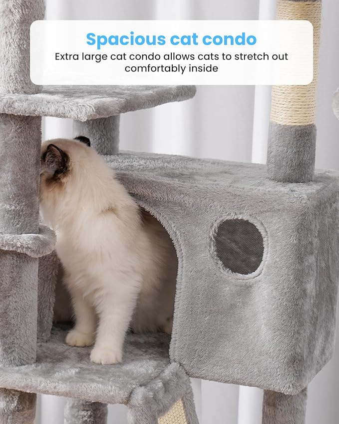 Hey-brother Cat Tree Tower with Padded Platform Bed, Hammock, MPJ019-SW