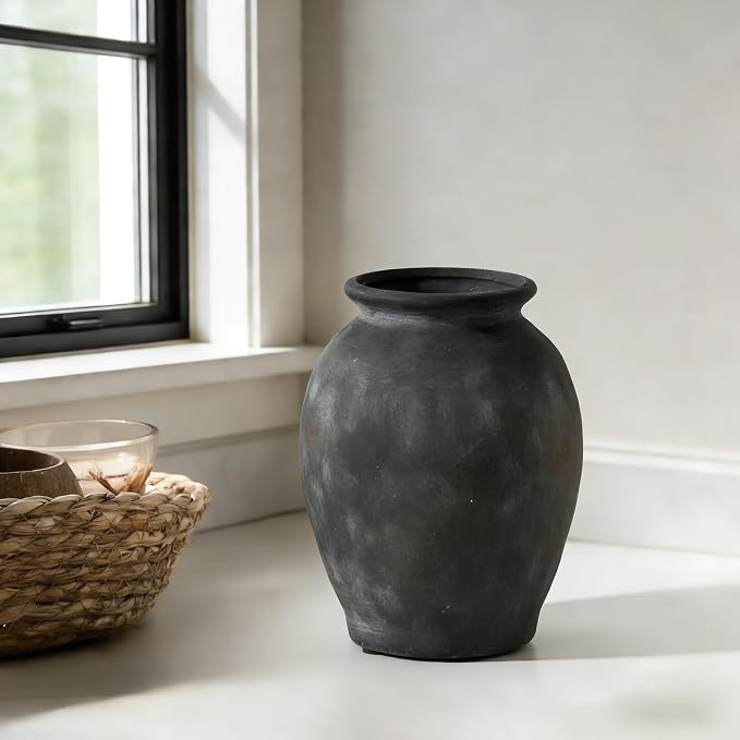 5.94" Ceramic Vase for Home Decor, Decorative Terracotta Farmhouse Rustic Vases for Living Room Kitchen Bedroom Bathroom Entryway Mantel Table, Pottery Vases for Grass Pampas Dried Fresh Flowers