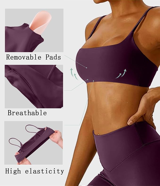 Comper Women's Sports Bras Wirefree Racerback Workout Bras Sexy Thin Straps Yoga Sport Bras with Removable Pads