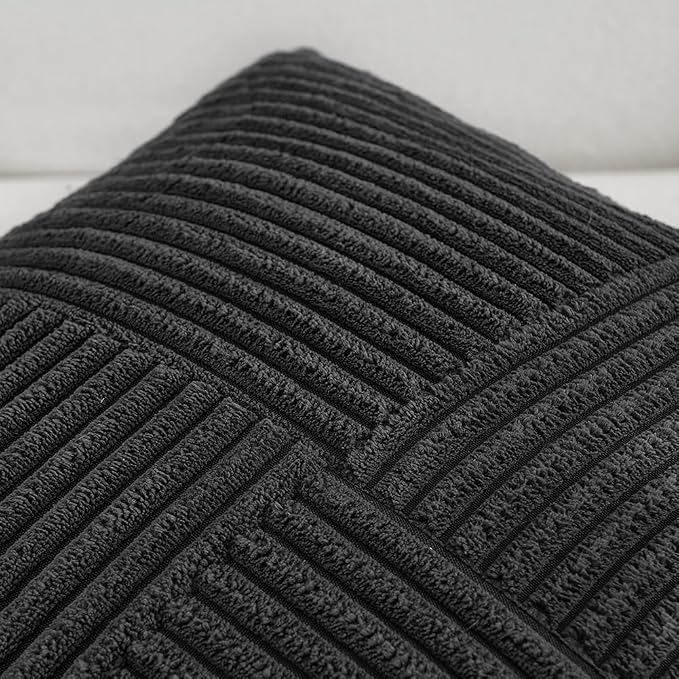Fancy Homi Black Big Decorative Throw Pillow Covers 24x24 Inch for Living Room Couch Bed Sofa, Rustic Farmhouse Boho Home Decor, Soft Corss Corduroy Patchwork Accent Square Cushion Case 60x60 cm