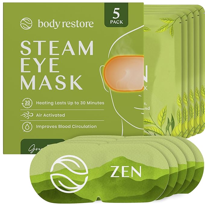 Body Restore Heated Eye Mask for Dry Eyes 5 Pack - Boo Basket Stuffers for Women, Self Heating Warm Compress, Christmas Stocking Stuffers, Birthday Gifts, White Elephant, Relaxation - Green Tea