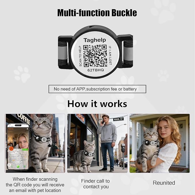 2 Pack Airtag Cat Collar, Breakaway Cat Airtag with Smart ID tag & QR Code Reflective (Reflective Strip & Paw Pattern - Orange, with Integrated AirTag Holder)