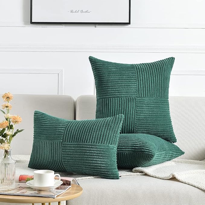 Fancy Homi 2 Packs Teal Samll Decorative Throw Pillow Covers 12x12 Inch with for Couch Bed Sofa, Rustic Farmhouse Boho Home Decor, Soft Corss Patchwork Corduroy Square Cushion Case 30x30 cm
