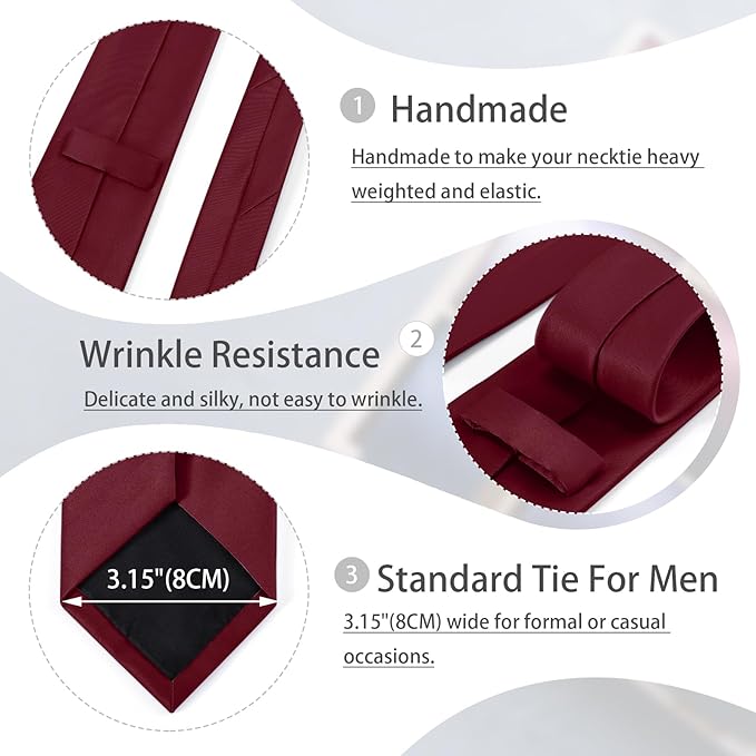 Black Tie Set in Gift Box Mens Solid Color 3.15" (8CM) Black Necktie and Pocket Square Set