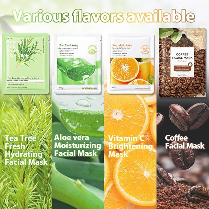 evpct 8-Pack Fruit Sheet Face Facial Masks for Women Skincare Spa, Facial Spa Day Slumber Sleepover Birthday Party Favors Supplies Kit, Natural Ingredients, Hydrate and Soothe for All Skin Types, B01