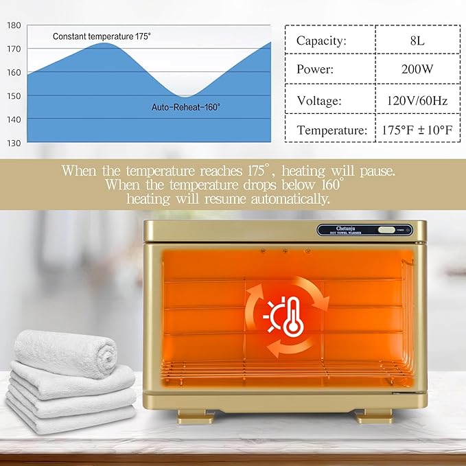 Towel Warmer,Towel Steamer for Facial, Professional Spa Hot Towel Warmer 8L, Towel Warmer Cabinet, Towel Cabinet for Facial Caddy for Salon,Spa, Massage Use(Gold)