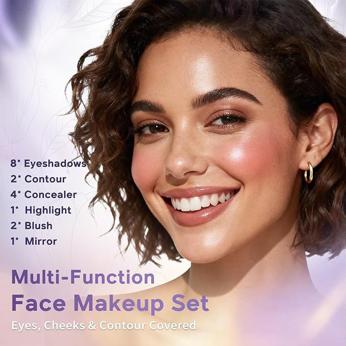 Glam Code Makeup Palette for Face, All in One Cosmetics Pallet for Women & Girls, Travel Size Make Up Palette Includes Eyeshadow, blush, Highlighter, Contour Powder, Concealer & Mirror, 02