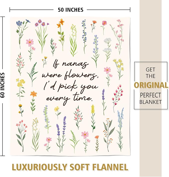 Nana Gifts, Floral Printed Blanket, Nana Birthday Gifts | Nana Gift from Grandkids, Best Grandma Gift on Grandparents Day, Christmas, Soft Throw Blanket 50'' x 60''
