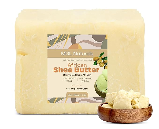 MGL Naturals Raw African Shea Butter Ivory 25 lb, 100% Pure and Unrefined. Nourish and moisturize skin and hair. Use alone or DIY recipes. From Ghana, West Africa. (25 lb)
