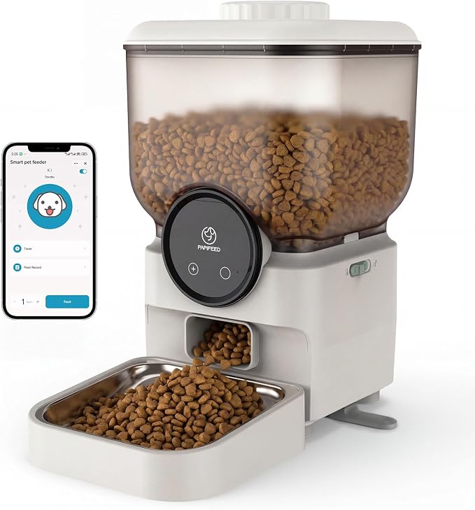 Smart Automatic Cat Feeder 27 Cups App Controlled Dispenser for Busy Owner | anti clog dual power battery backup programmable portion control slow feeder vacation travel automatic cat dog feeder