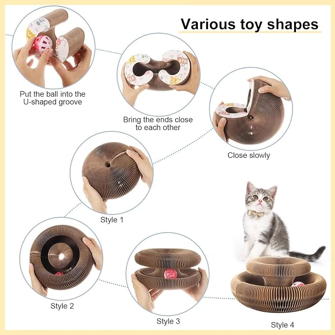 Kitty Curls Cat Toy,Foldable Magic Organ Toy,Cat Scratcher Board with Ball | Foldable Recyclable Cat Accordion Toy for Indoor Cat Playing,Interactive Scratch Pad