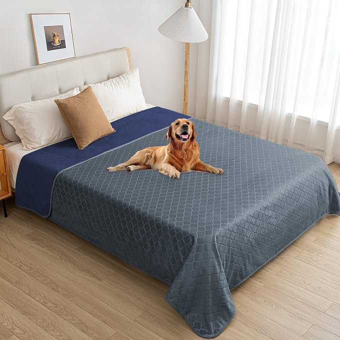 fuguitex Waterproof Dog Blanket Bed Cover Dog Crystal Velvet Moroccan Fuzzy Cozy Plush Pet Blanket Throw Blanket for Couch Sofa(68 * 82 inch, Blue+Navy)