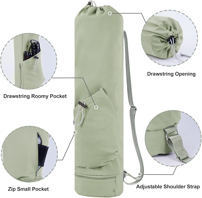 sportsnew Yoga Mat Bag with Water Bottle Pocket and Bottom Wet Pocket, Exercise Yoga Mat Carrier Multi-Functional Storage Bag, Patent pending