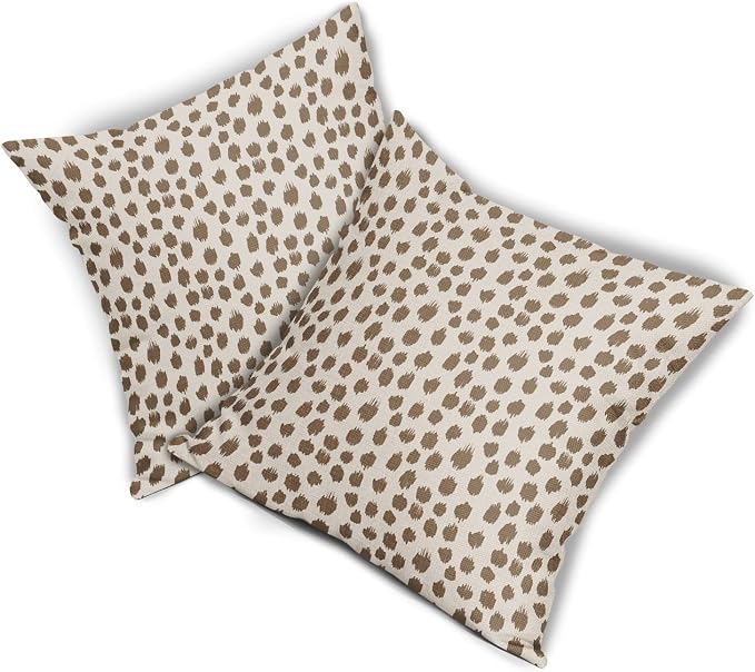 Brown Cream Pillow Covers 16x16 Set of 2 Boho Design Polka Dot Throw Pillows Modern Brush Strokes Print Decorative Outdoor Pillowcase Square Cushion Cover Linen Pillow Case for Home Sofa Couch Bed