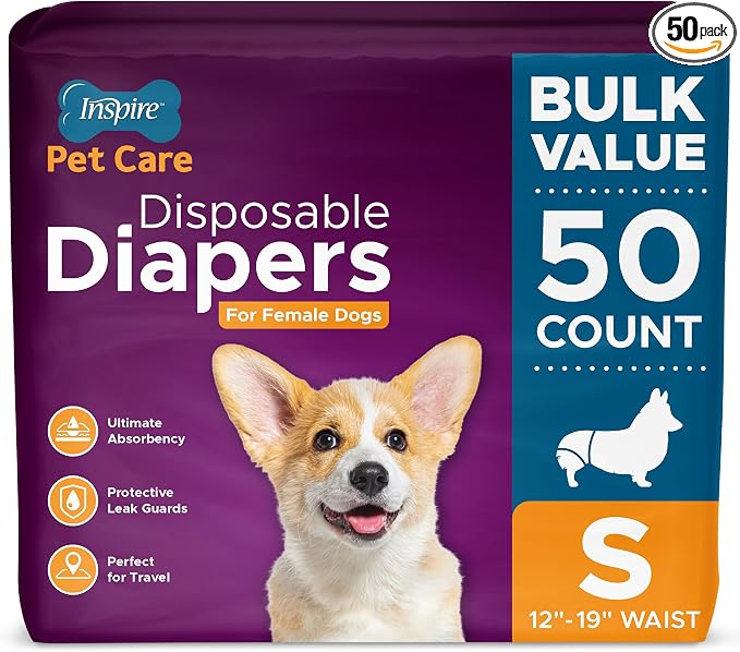 Inspire Pet Care Dog Diapers Female Dogs | Bulk Value Doggie Incontinence | For Heat, Pee or Period and Housebreaking