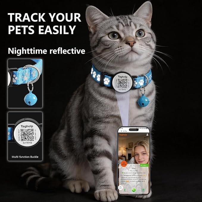 6 Pack Breakaway Cat Collar with QR Code & Bell, Reflective Safety Collars with Online Pet ID Storage, Adjustable Nylon Collars for Multiple Cats (Mixed Colors)