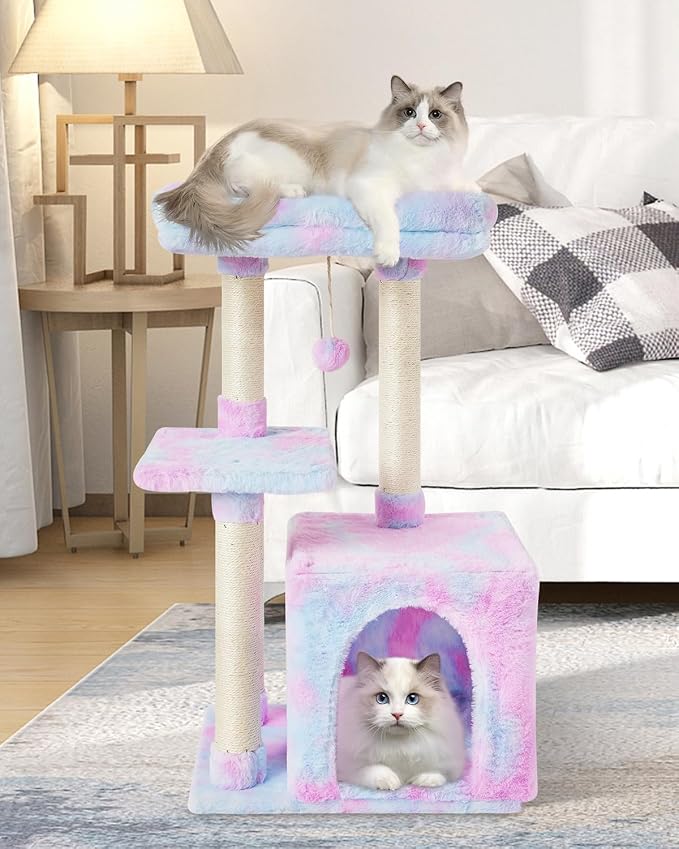 Cute Cat Tree Kitten Cat Tower Condo Cat Furniture Sisal Scratching Posts R | FISH&NAP For Indoor Jump Platform Activity Center Play House Rainbow