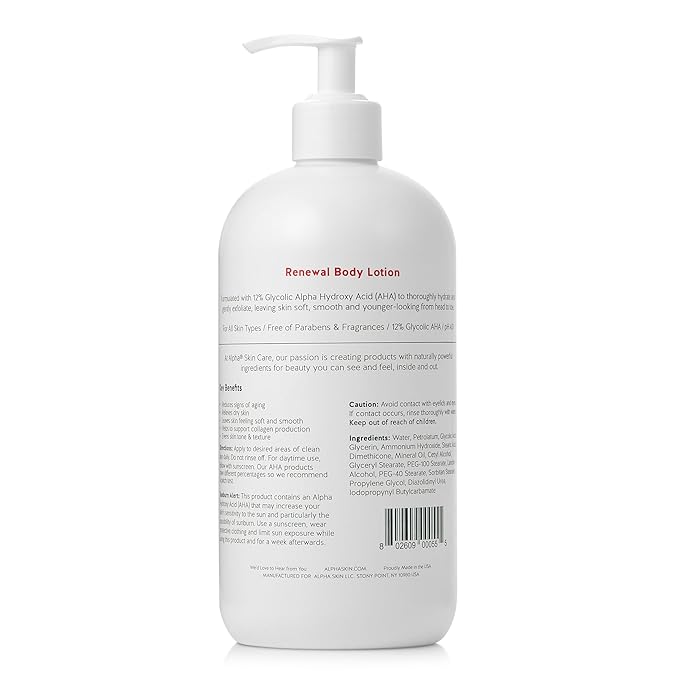 Alpha Skin Care Revitalizing Body Lotion, 12% Glycolic AHA, Simple & Effective Daily Moisturizer Hydroxy Acid, Hydrates & Exfoliates for Soft, Smooth Skin, Anti-Aging, 23 Oz