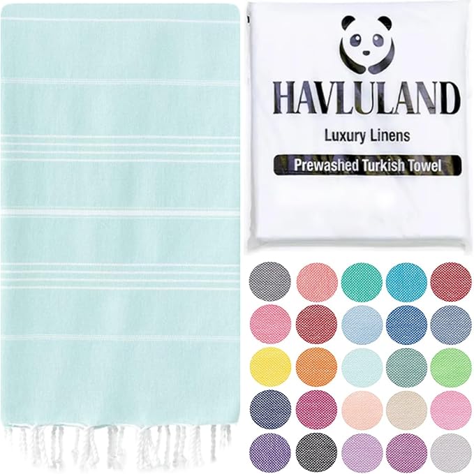HAVLULAND Turkish Beach Towels, Oversized 40"x72" Turkish Bath Towel, Highly Absorbent Quick Dry Sand Free Beach Towels for Beach Pool Spa Gym Yoga Travel Camping Picnic Blanket - Aquamarine
