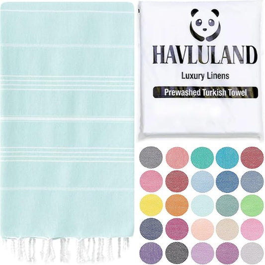 HAVLULAND Turkish Beach Towels, Oversized 40"x72" Turkish Bath Towel, Highly Absorbent Quick Dry Sand Free Beach Towels for Beach Pool Spa Gym Yoga Travel Camping Picnic Blanket - Aquamarine