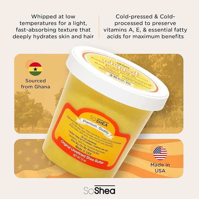 SoShea Whipped Raw Shea Butter - Turmeric |100% Pure, Unrefined African Shea Butter & Tumeric | Cold-Pressed & Processed -Rich Natural For Dry & Sensitive Skin, Face & Hair | Vegan | 11.50 oz