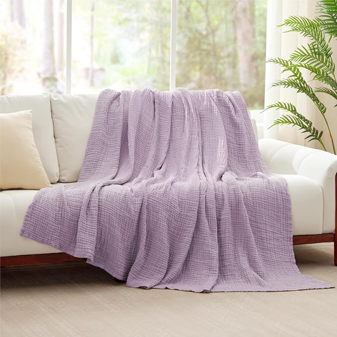100% Cotton Muslin Blanket 40" x 40", Breathable and Lightweight Cotton Throw Blankets, Soft Cooling Summer Gauze Blanket for All Season, Lavender