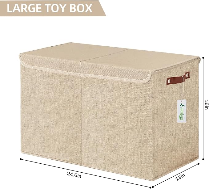 Large Toy Storage Box with Lids, Collapsible Sturdy Baby Storage Organizer Chest Bin Basket for Kids, Boys, Girls, Playroom, Nursery, Bedroom, Closet 25"x13"x16" (Khaki)