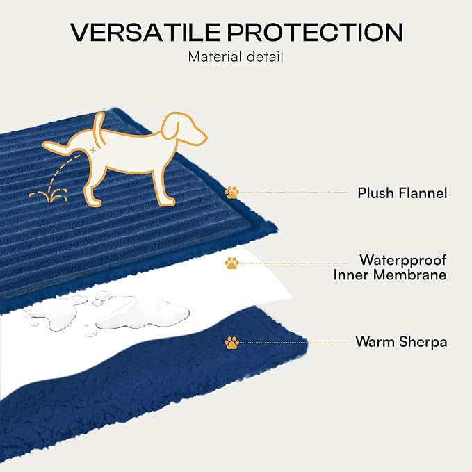 Luciphia Waterproof Dog Blanket, Washable Reversible Flannel Pet Throw | Reversible fleece cover for couch, bed, and crate; calming, and claw-resistant for dogs, cats, puppies Blue M(57''x40'')