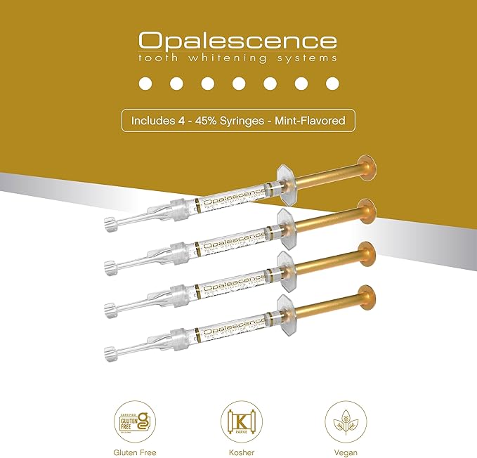 Opalescence 45% Syringes Teeth Whitening Gel - with PF - (8 Syringes) Refill Kit Carbamide Peroxide. Made by Ultradent, in Mint Flavor. Tooth Whitening 5359-4