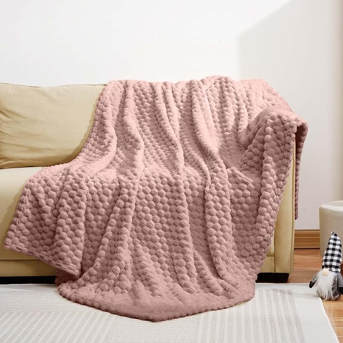 Excervent Hexagon Jacquard Throw Blanket for Bed, 50x70 Inches, Grey Pink | Decorative Fuzzy Flannel Fleece Throw Blanket for Sofa Bed Couch, Super Soft Cozy, Suitable for All Seasons