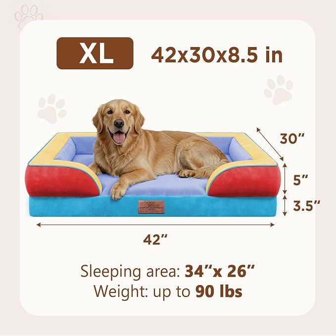 Comfort Expression Orthopedic Dog Bed for Extra Large Dogs with Bolster | Waterproof Dog Couch Bed with Washable Cover & Non-Slip Bottom, Supportive Egg Crate Foam XL Pet Bed, 42x30 Inch