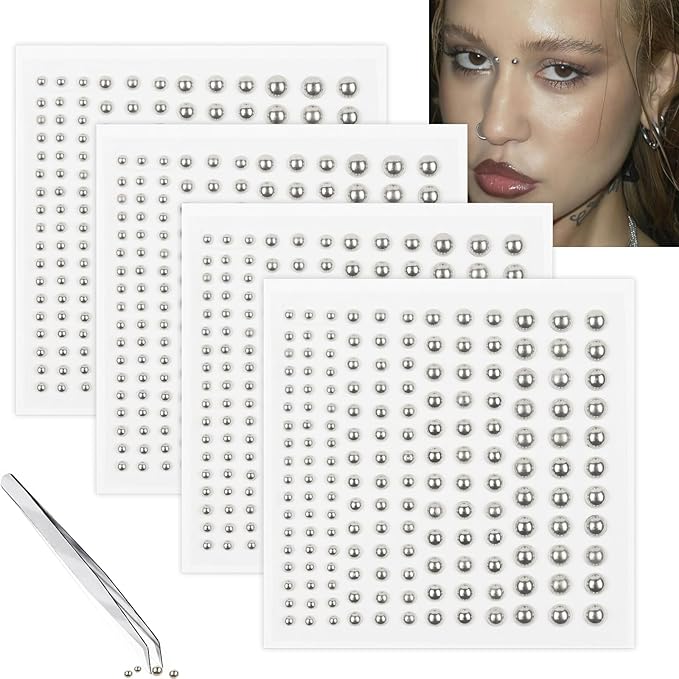 660pcs Sliver Face Gem Rhinestones Stickers Fake Lip Nails Stickers Fake Nose Stud Eyebrow Ear Stud Non Piercing Earring Studs Silver Belly Button Jewelry Gothic Cool Punk Y2K Makeup for Women Men