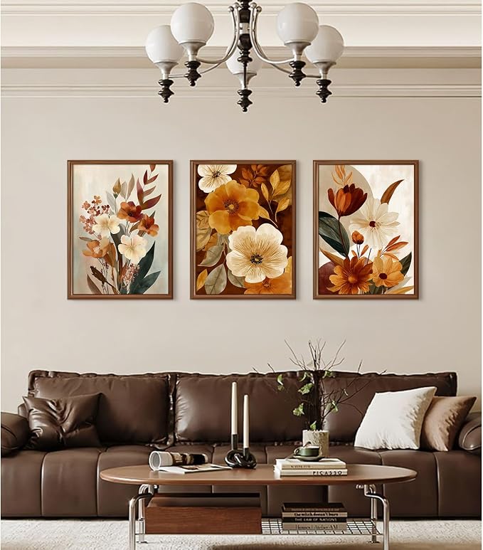 Boho Flower Wall Art Vintage Abstract Floral Prints Botanical Canvas Wall Decor Flower Farmhouse Pictures Fall Plant Poster Rustic Autumn Floral Artwork for Bedroom Living Room 12x16x3 Inch Unframed ﻿