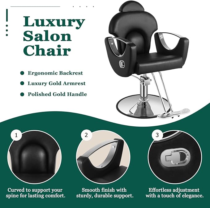Black Reclining Salon Chair for Hair Stylist, Heavy Duty Hydraulic Pump Barber Hair Chairs, 360 Swivel Styling Chairs for Home Barbershop Beauty Spa Equipment