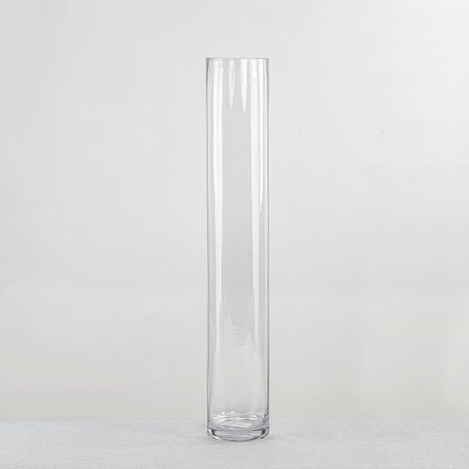 CYS Excel Clear Glass Cylinder Vase (H:24" D:4") | Multiple Size Choices Glass Flower Vase Centerpieces | Hurricane Floating Candle Holder Vase