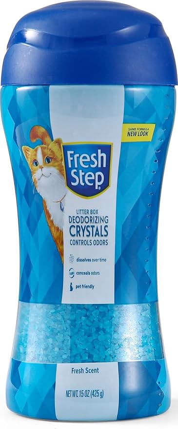 Fresh Step Cat Litter Crystals Deodorizer, Non Toxic Odor Neutralizing Crystals for Litter Boxes that Help Control Smells and Keep Home Areas Fresh, Fresh Scent, 15 Ounce | Non-toxic crystals neutralize odor at the source in any litter box, keeps home ...
