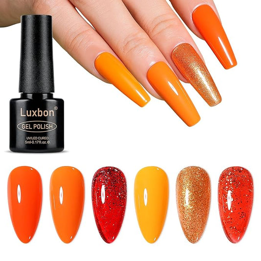 Luxbon 6 pcs Gel Nail Polish Set - Fall Color Set Long Lasting Autumn Gel Polish, uv led Soak Off Nail Art Designs Manicure Kit 027