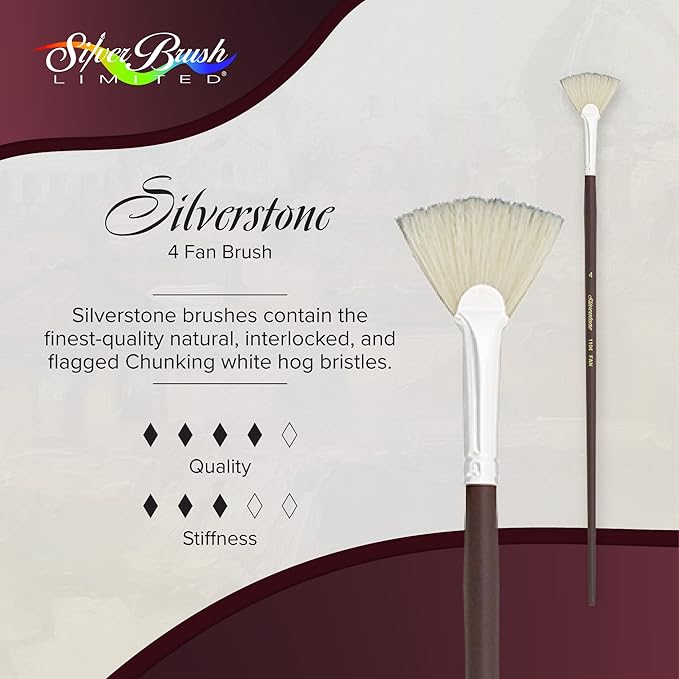 Silver Brush Limited 1104, Silverstone Fan Brush, Oil Paintbrush, Size 4, Long Handle