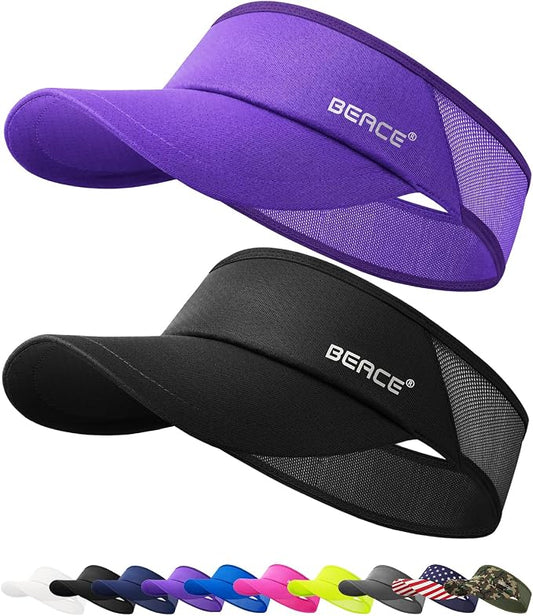 BEACE Sun Visor Hat Women Men-Sports Lightweight Wicking Stretchy Sunvisor Cap for Golf Tennis Running Pickleball Beach