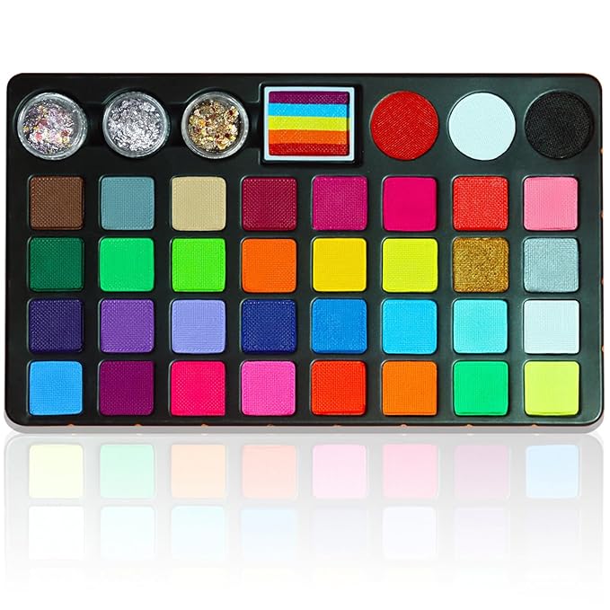 Face Painting Kit for Kids,39 Color Non Toxic Water Based Large Capacity Facepaint Kit,Face Paint Including 8 Fluorescent Color For Halloween,Cosplay,Parties,School Event,Stage,Carnival