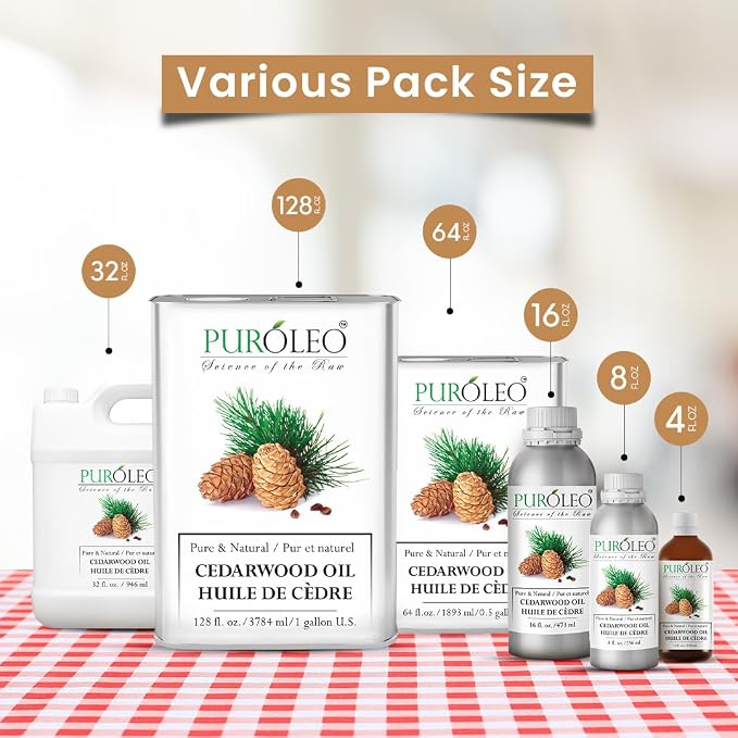 PUROLEO Cedarwood Essential Oil 8 Fl Oz/236 ML (Packed in Canada) 100% Pure & Natural Cedarwood Oil for Aromatherapy, Relaxation, and Skin Care - Cedarwood Oil for Diffuser