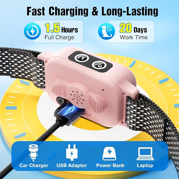2 Pack Bark Collar, Smart Dog Bark Collar for Large Medium Small Dogs, Rechargeable Ultra-Light Training Collar with Beep Vibration, Anti Barking Device with 5-Level Sensitivity (Blackpink)