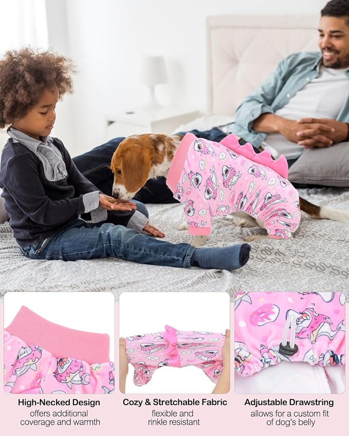 CuteBone Dinosaur Costume Dog Pajamas, Stretchy Spandex Crystal Velvet Sleepwear Coat for Small Dogs, Soft & Warm Pet Outfit Clothes for Cold Weather, Cozy Pullover Design COSP09L