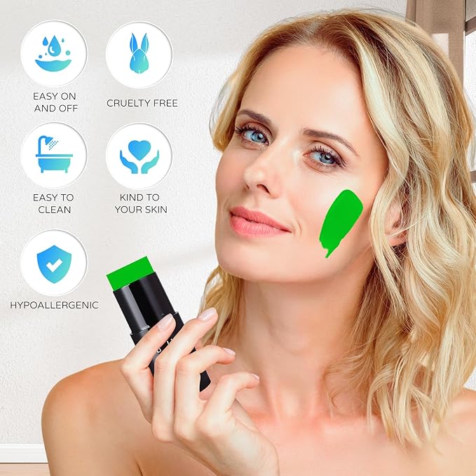 Go Ho Amazon Green Face Paint Stick,Water Based Washable Face Paint Makeup Stick,Non-toxic Full-coverage Cream Body Paint for Halloween Costumes Cosplay SFX Hulk Gamora Makeup
